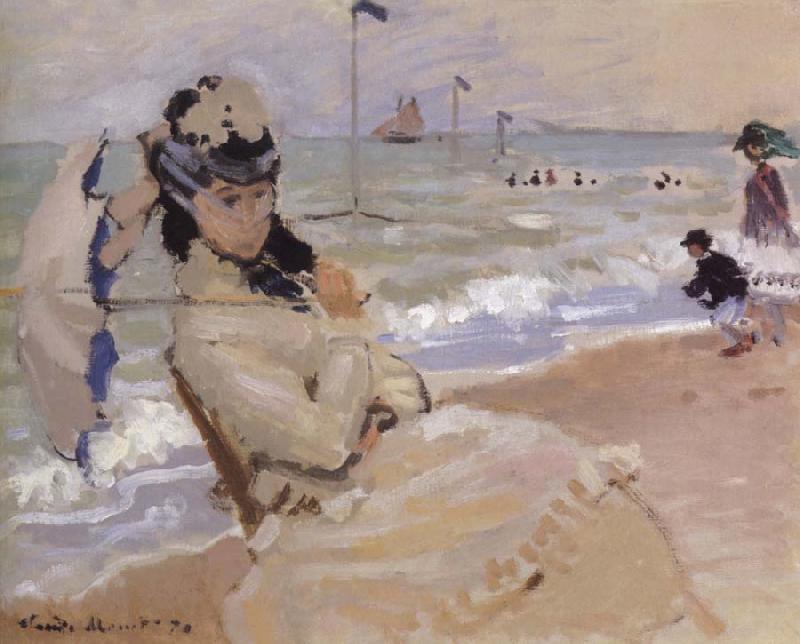 Claude Monet Camille on the Beach at Trouville
